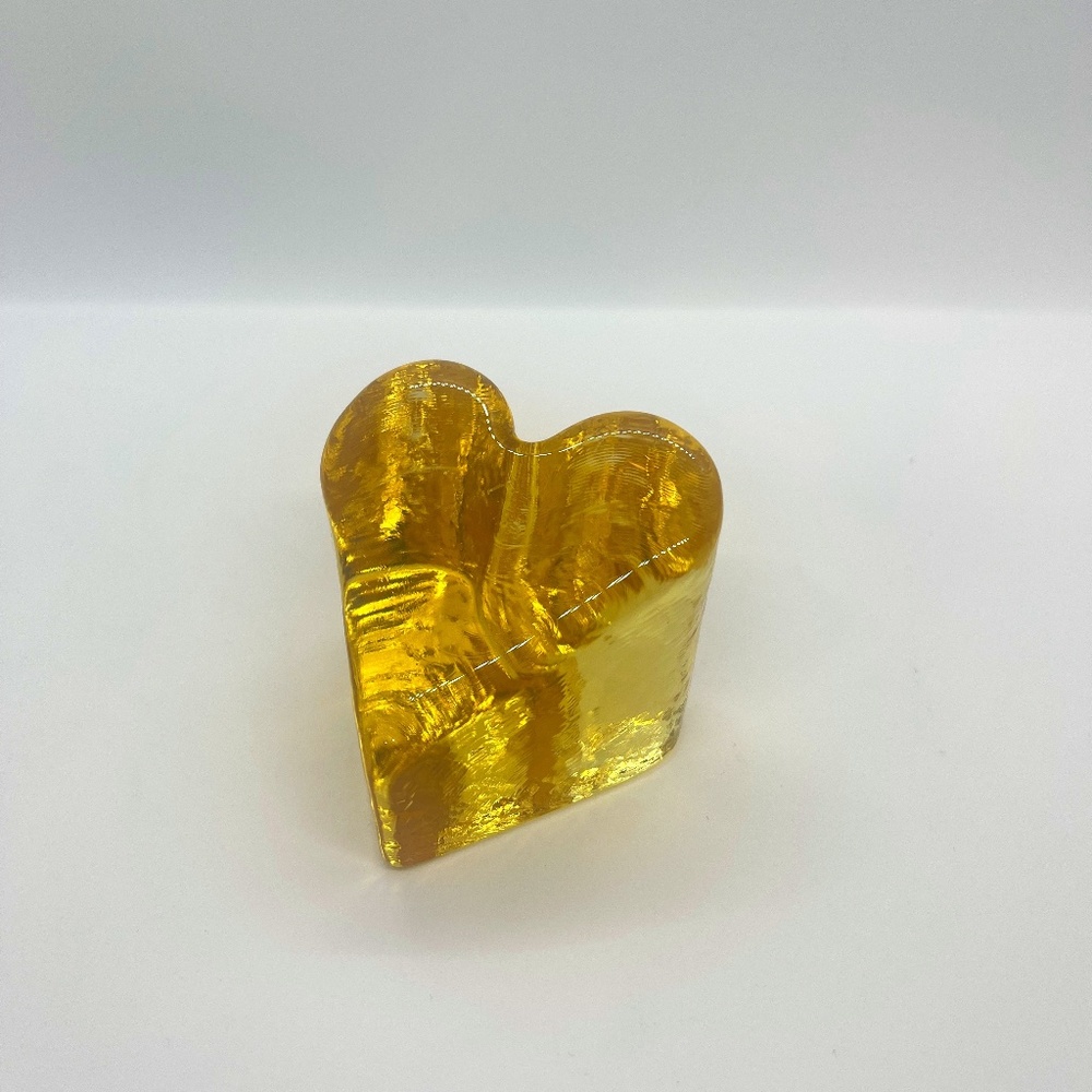 FIRE & LIGHT SIGEND Recycled Glass Amber Colored Heart Shaped Paperweight